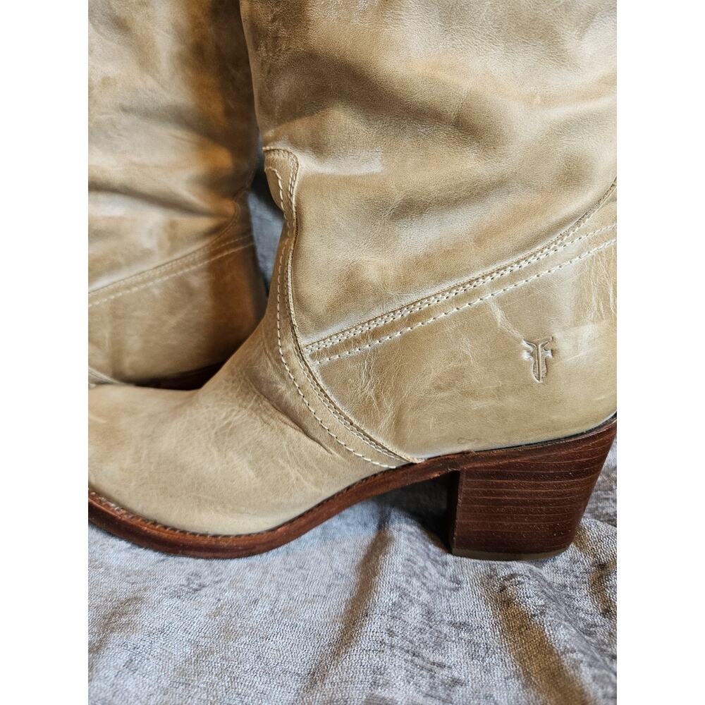 FRYE Jane 18 Inch Cuffed Tan Leather Knee High Boots Women’s US 10 B Pull-On - Picture 12 of 12